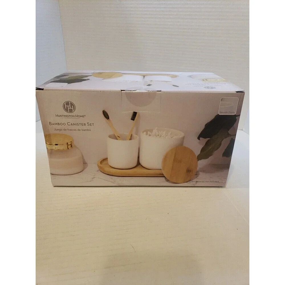 New In Box Huntington Home Bamboo Canister Set With Smooth Finish